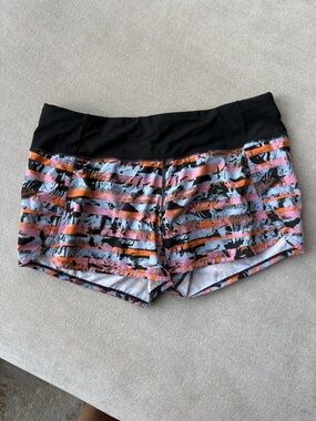 lululemon athletica Pink and Orange Striped Athletic Shorts with Black Waistband